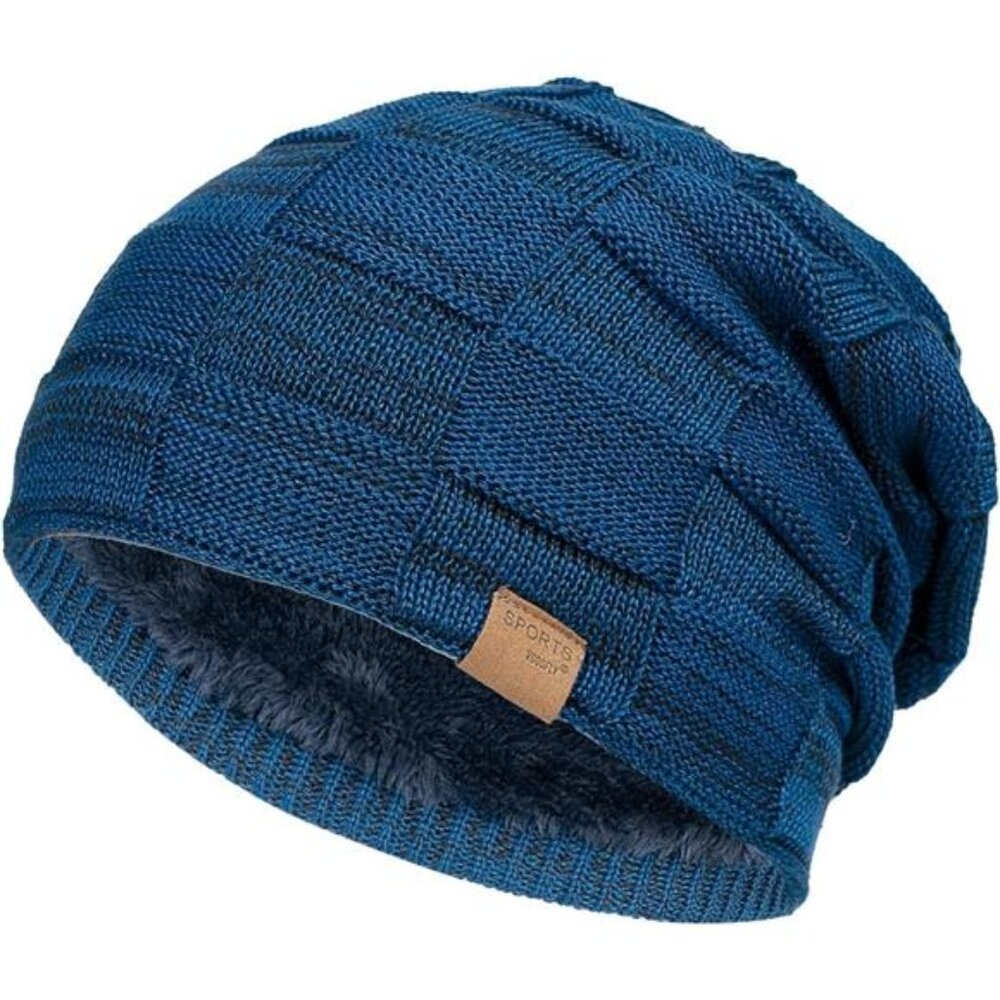 Slouchy Beanie for Men Winter Hats for Guys Blue